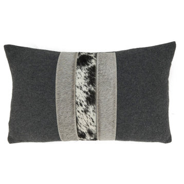 Soft and Cozy Hair On Leather and Felt Poly Filled Throw Pillow, Charcoal, 12x20