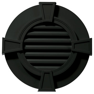 30"x30" Round Gable Vent Louver With Keystones, Black
