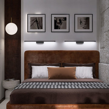 Industrial Sleeping Nook with a Textured Concrete Feature Wall