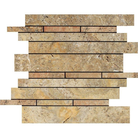 Scabos Honed Travertine Random Strip Mosaic