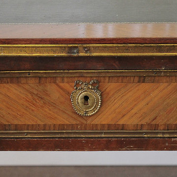 19th Century Wood Inlay Louis XVI Style Leather Top Desk