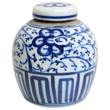 Cute Blue and White Floral Porcelain Ginger Jar 4.5"