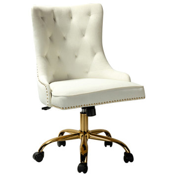 Swivel Task Chair,Velvet Office chair, Ivory