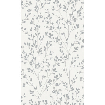 Minimalist Tropical Leaves Textured Double Roll Wallpaper, Silver, Double Roll