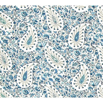 Delft Blue Paisley Floral Fabric, Standard
