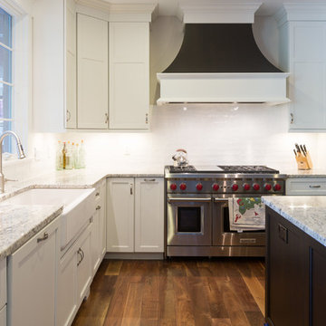 White Full Overlay Kitchen with Alder Briarwood Island