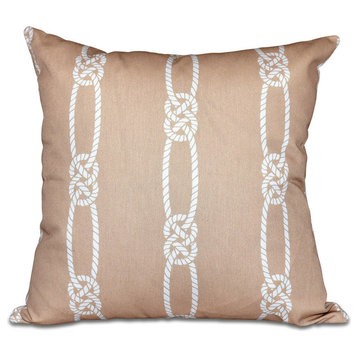 Tom Foolery, Stripe Print Outdoor Pillow, Beige And Taupe, 18"x18"