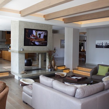Two sided Fireplace with recessed Flatscreen TV's