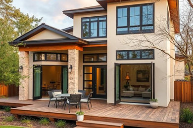 Inspiration for a mid-sized modern backyard ground level deck remodel in Austin with no cover