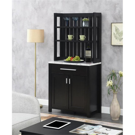 Sawyer Wine Bar with Cabinet in Espresso Wood Finish with White Faux Marble Top