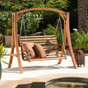 GDF Studio Marlette Outdoor Teak Stained Wood Swinging Bench And Base