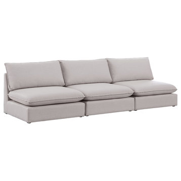 Mackenzie Linen Textured Fabric Upholstered 3-Piece Modular Sofa, Beige