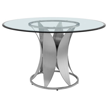 Petal Modern Glass and Stainless Steel Round Pedestal Dining Table