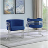 Maklaine Navy Blue Velvet Accent Barrel Leisure Chair with Silver Chrome Legs
