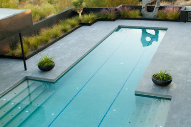 Example of a huge minimalist backyard concrete paver and rectangular lap pool landscaping design in Phoenix