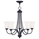 Livex Lighting - Livex Lighting 6475-04 Ridgedale - Five Light Chandelier - Canopy Included.  Shade IncludeRidgedale Five Light Black Hand Blown Sat *UL Approved: YES Energy Star Qualified: n/a ADA Certified: n/a  *Number of Lights: Lamp: 5-*Wattage:100w Medium Base bulb(s) *Bulb Included:No *Bulb Type:Medium Base *Finish Type:Black