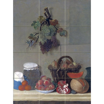 Tile Mural A Still Life With A Wheat Lined Basket Of Pears, Marble