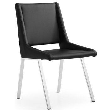 Modern Fiore Dining Chair in Black Leatherette and Chrome