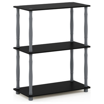 3-Tier Compact Multipurpose Shelf Display Rack With Classic Tube, Black/Gray