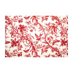 Red Toile Fabric Bird Butterfly Passion Flowers, Standard Cut