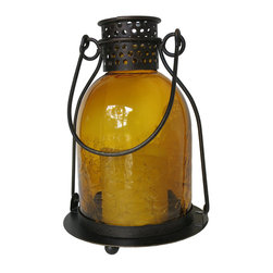 Smart Living Home & Garden - Monaco Glass LED Candle Lantern, Amber - Candleholders