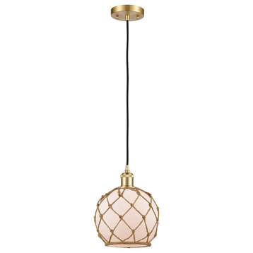 Ballston Farmhouse Rope 1 Light Mini Pendant, Satin Gold, White Glass with