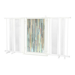 Fusion Gates - Fusion Gate with Modern Lines Design, White Pearl, 65"-71.4" - Dog Gates
