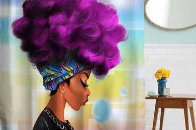Afro/ African Woman with Purple Hair Bathroom Shower Curtain
