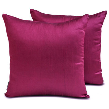 Art Silk 14"x24" Lumbar Pillow Cover Set of 2 Plain & Solid - Magenta Luxury