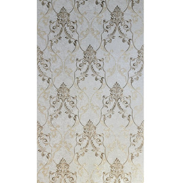 Grayish off white bronze gold metallic Victorian damask Textured Wallpaper rolls, Roll 27 Inc X 33 Ft