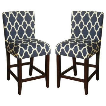 Home Square 39.5" Wood and Fabric Counter Height Barstool in Blue - Set of 2