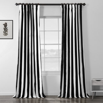 Cabana Black Printed Cotton Curtain Single Panel, 50"x108"