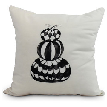 Pumpkin Stack Cream Halloween Print Decorative Throw Pillow, 20"