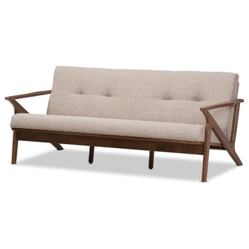 Bianca Mid-Century Modern Dark Brown Distressed Faux Leather 3-Seater Sofa, Ligh