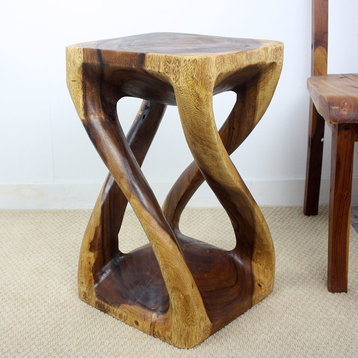 Haussmann Wood Vine Twist Stool Accent Table 14 in x 23 in H Walnut Oil