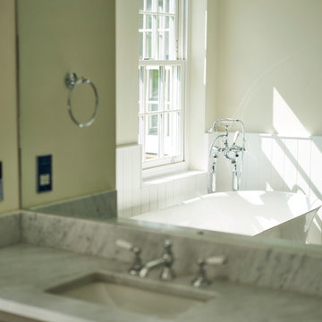 Large Carrara marble ensuite with double shower, West Chiltington