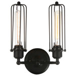 CWI Lighting - Benji 2 Light Wall Sconce With Black Finish - The Benji 2 Light Wall Sconce will give any interior space that raw, edgy style. This light source features a wall-mounted circular plate in black with two arms holding tubular cage-like frames with tubular bulbs. It has a rustic vibe and an austere yet refined look. If you are looking for a practical decor that will add interest and visual dimension to your space, along with illumination, simply pick this wall light. This sconce will fit not just industrial-style homes but also spaces inspired by farmhouse living.  Feel confident with your purchase and rest assured. This fixture comes with a one year warranty against manufacturers defects to give you peace of mind that your product will be in perfect condition.