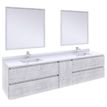 Fresca Formosa Modern 84" Rustic White Wall Hung Double Sink Vanity Set