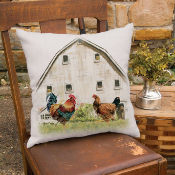 Country Life 18"x18" Chickens Pillow, White