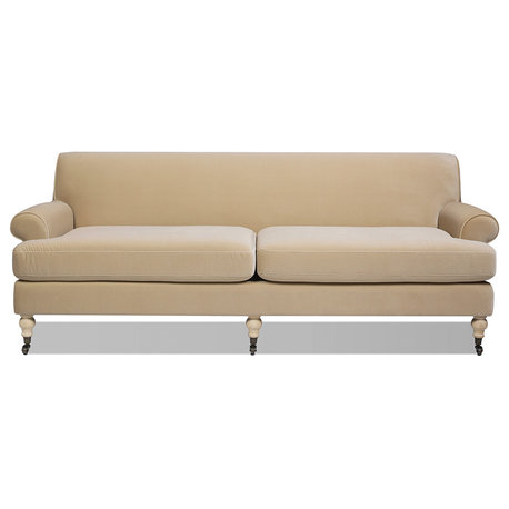 Alana Lawson Modern Farmhouse Tight Back Sofa, Fawn Brown Performance Velvet