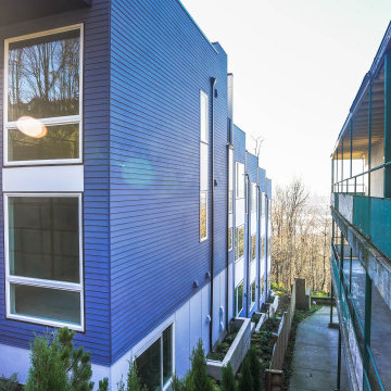 Side View of Blue Exterior Cedarwood Siding
