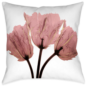Laural Home Blush Pink Tulips X-Ray Outdoor Decorative Pillow, 20"x20"