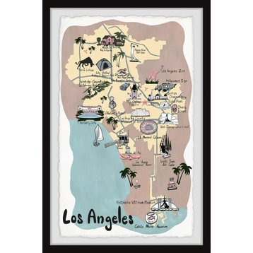 "Illustrated Map of Los Angeles II" Framed Painting Print, 30"x45"
