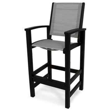 Polywood Coastal Bar Chair, Black/Metallic Sling