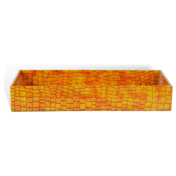 Genuine Leather Bathroom Rectangle Storage Tray, Orange/Honey Comb