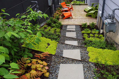 Photo of a small contemporary side yard shaded garden in Seattle with decking.