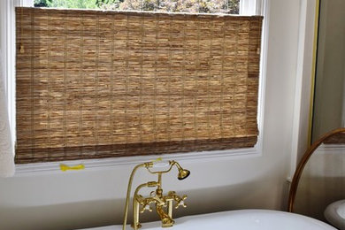 Inspiration for a mid-sized craftsman master freestanding bathtub remodel in Nashville with beige walls