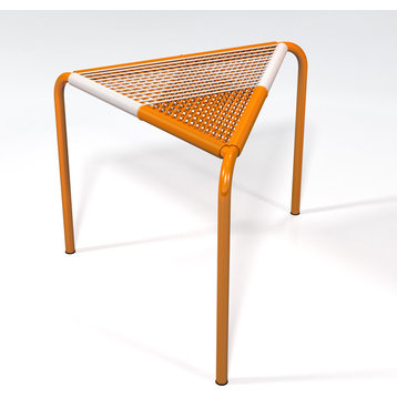 Hand-Woven Pvc Cord Stool, Orange Coated Stainless Steel Frame