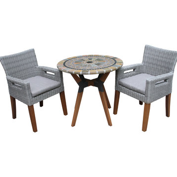 3-Piece Sandstone, Eucalyptus and Metal Bistro Set With Arm Chairs