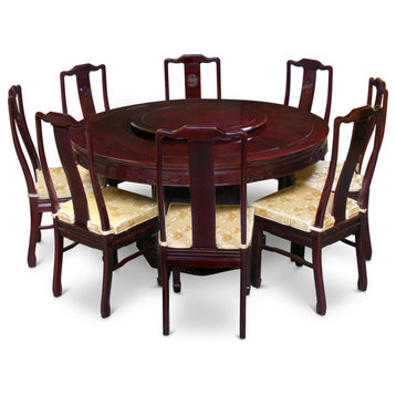60" Rosewood Longevity Design Round Dining Table With 8 Chairs